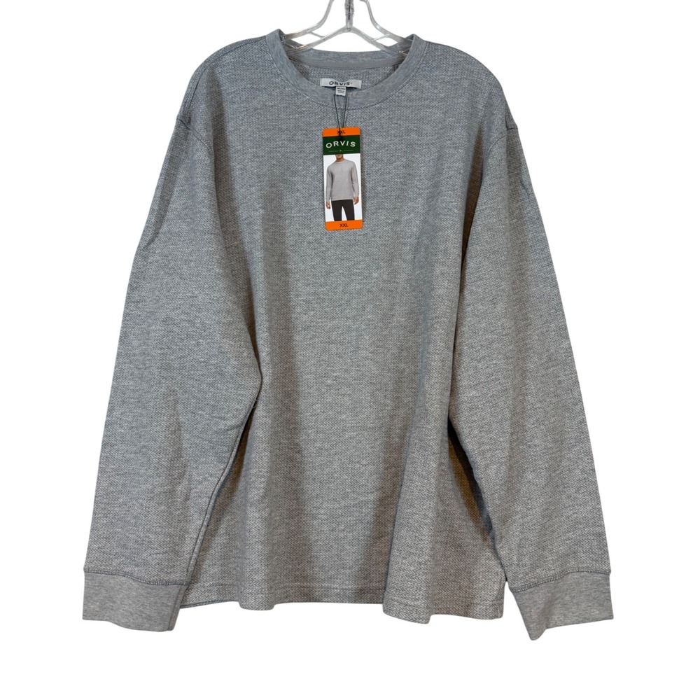 Orvis Mens XXL Gray Herringbone Crewneck Long Sleeve Shirt Gorpcore Layering